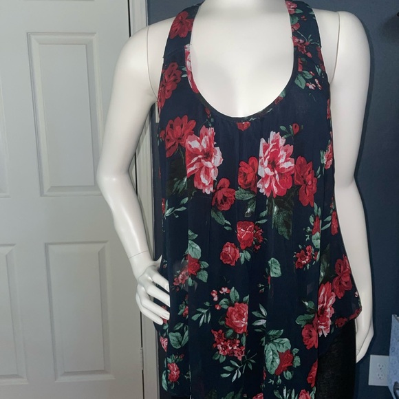 Ambiance Chiffon Floral Print Tulip Back navy blue size medium Tank Lining - Picture 14 of 14